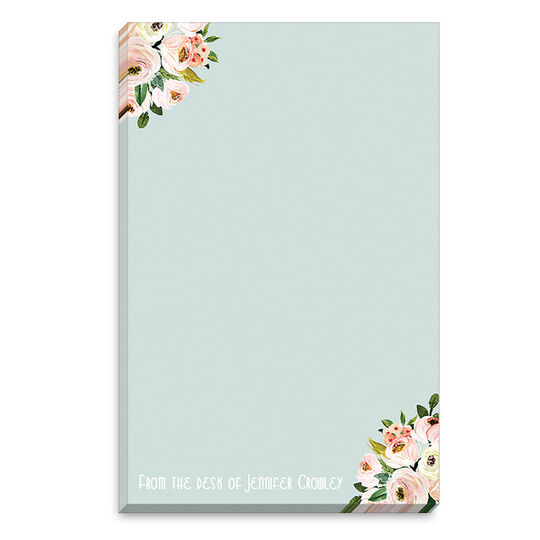 Blue Pink Corner Roses Notepad